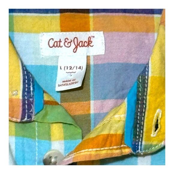 Lot of 2 NEW Cat & Jack Boys Button-Down Shirts L 12 14 Red Plaid & Blue Stars - Picture 7 of 10